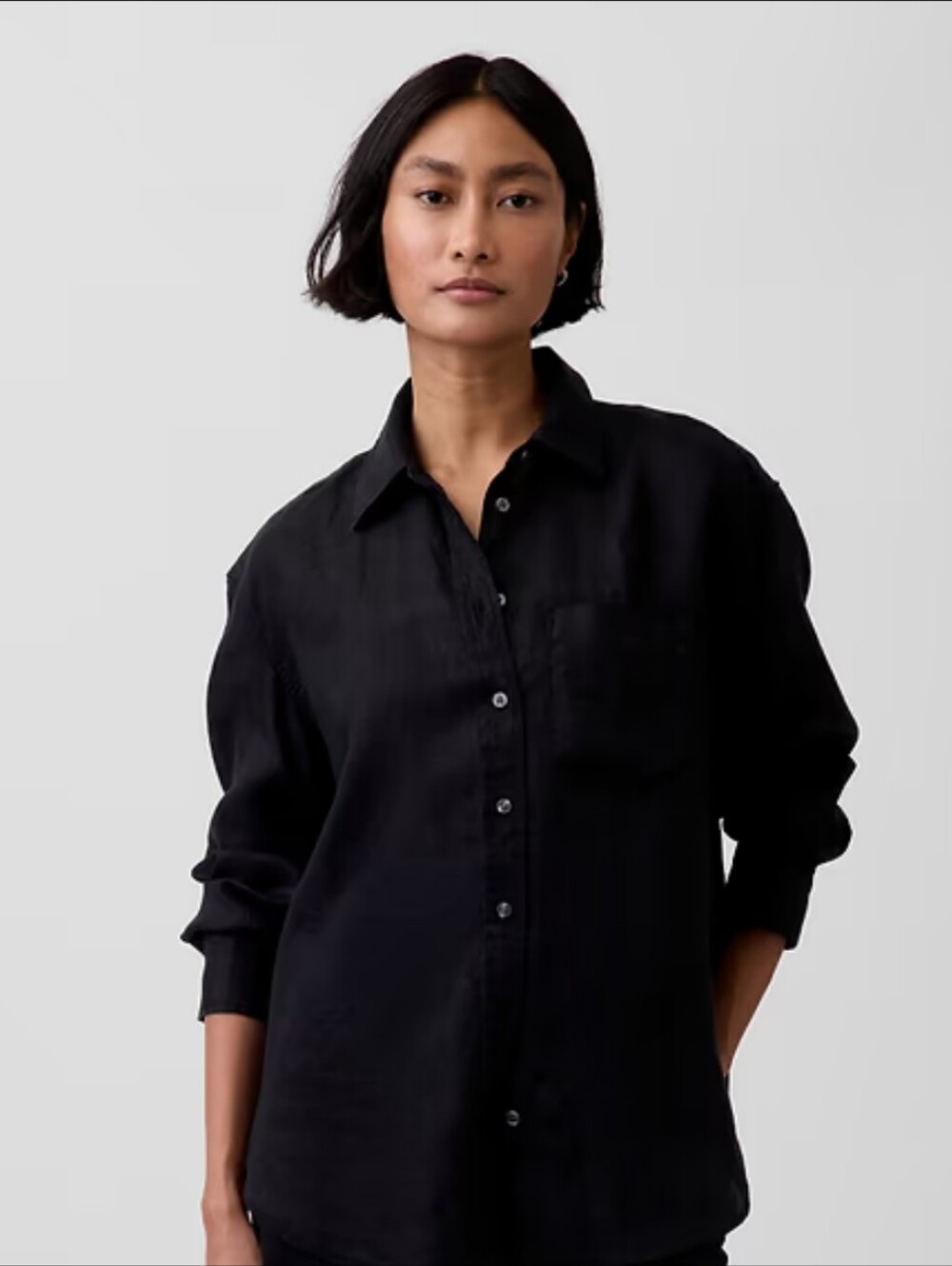 GAP Black Linen-Blend Relaxed Button-Up Blouse